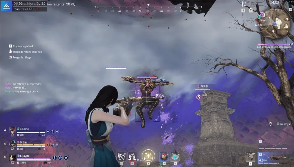 NARAKA BLADEPOINT gameplay showing player ESP outlines during a ranged fight